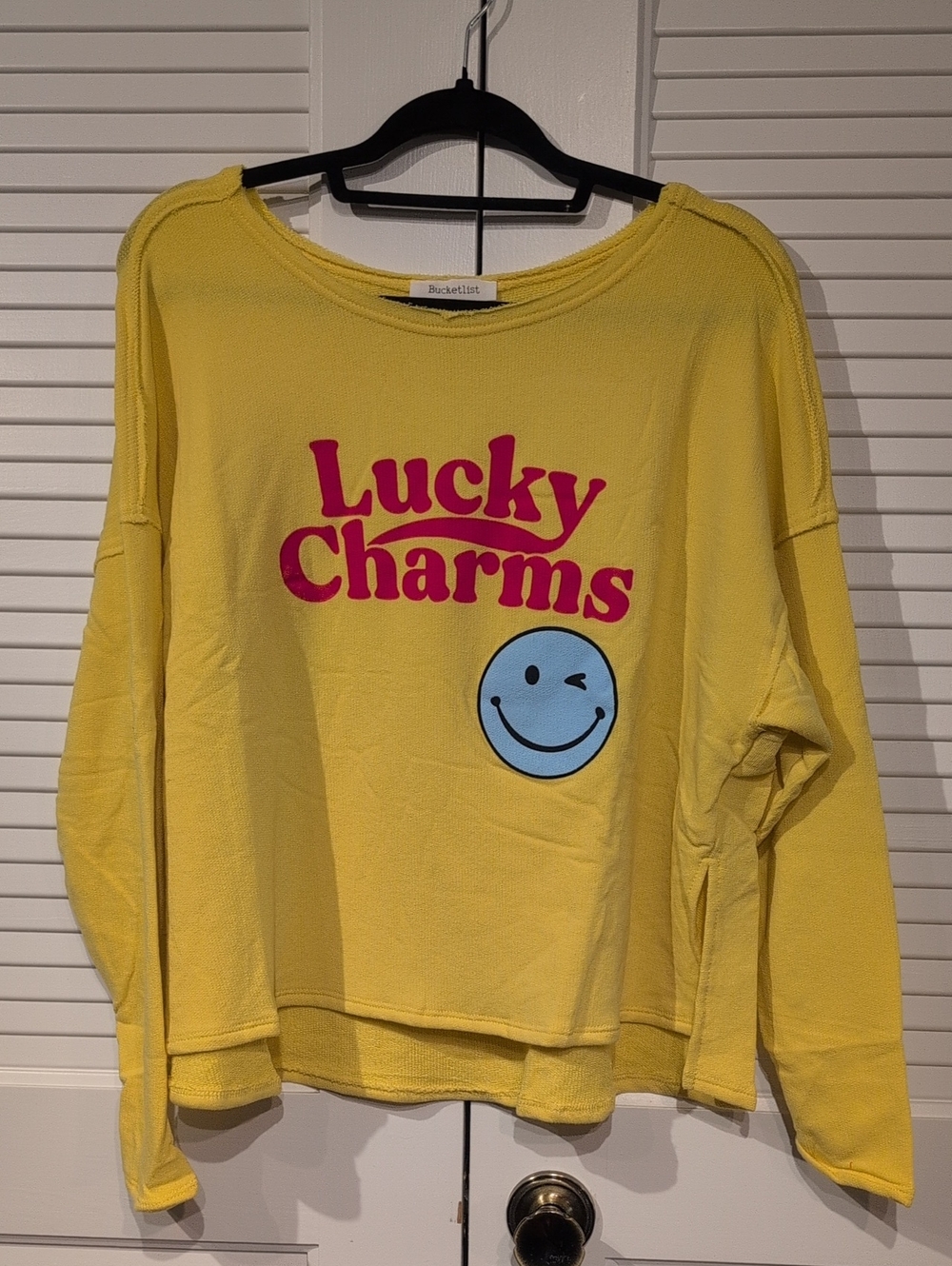 BUCKETLIST Oversized Sweatshirt with Pink 'Lucky Charms' and Blue Smiley NEW - Picture 2 of 7